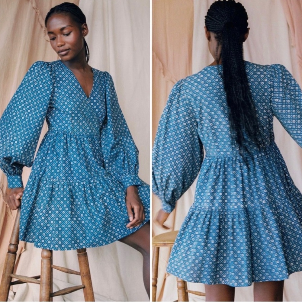 Christy Dawn Dress  | The Liana Mini Dress | Indigo Blue Petunia Dot New M